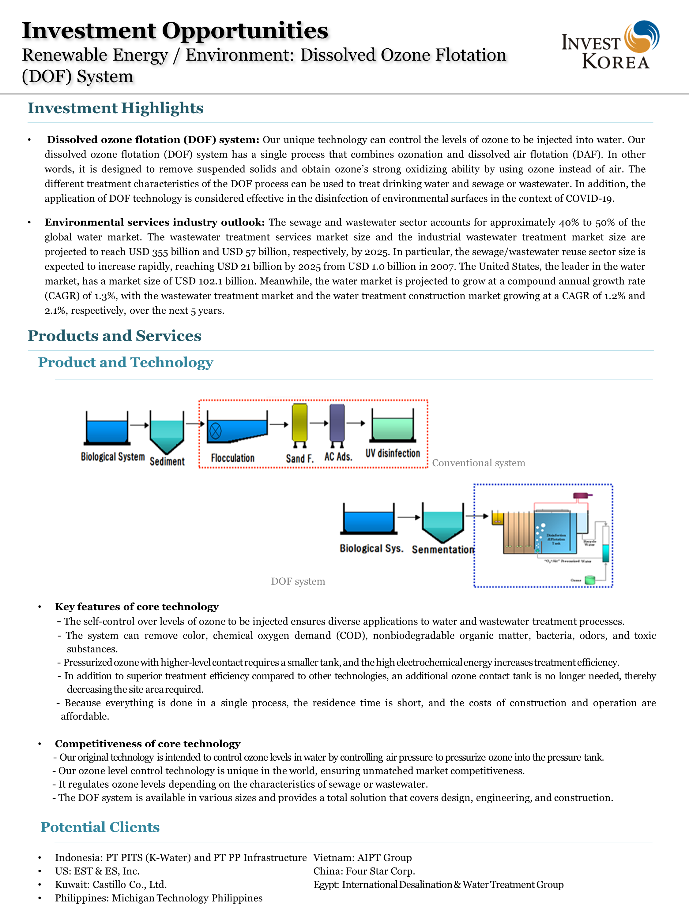 Renewable Energy / Environment: Dissolved Ozone Flotation
(DOF) System