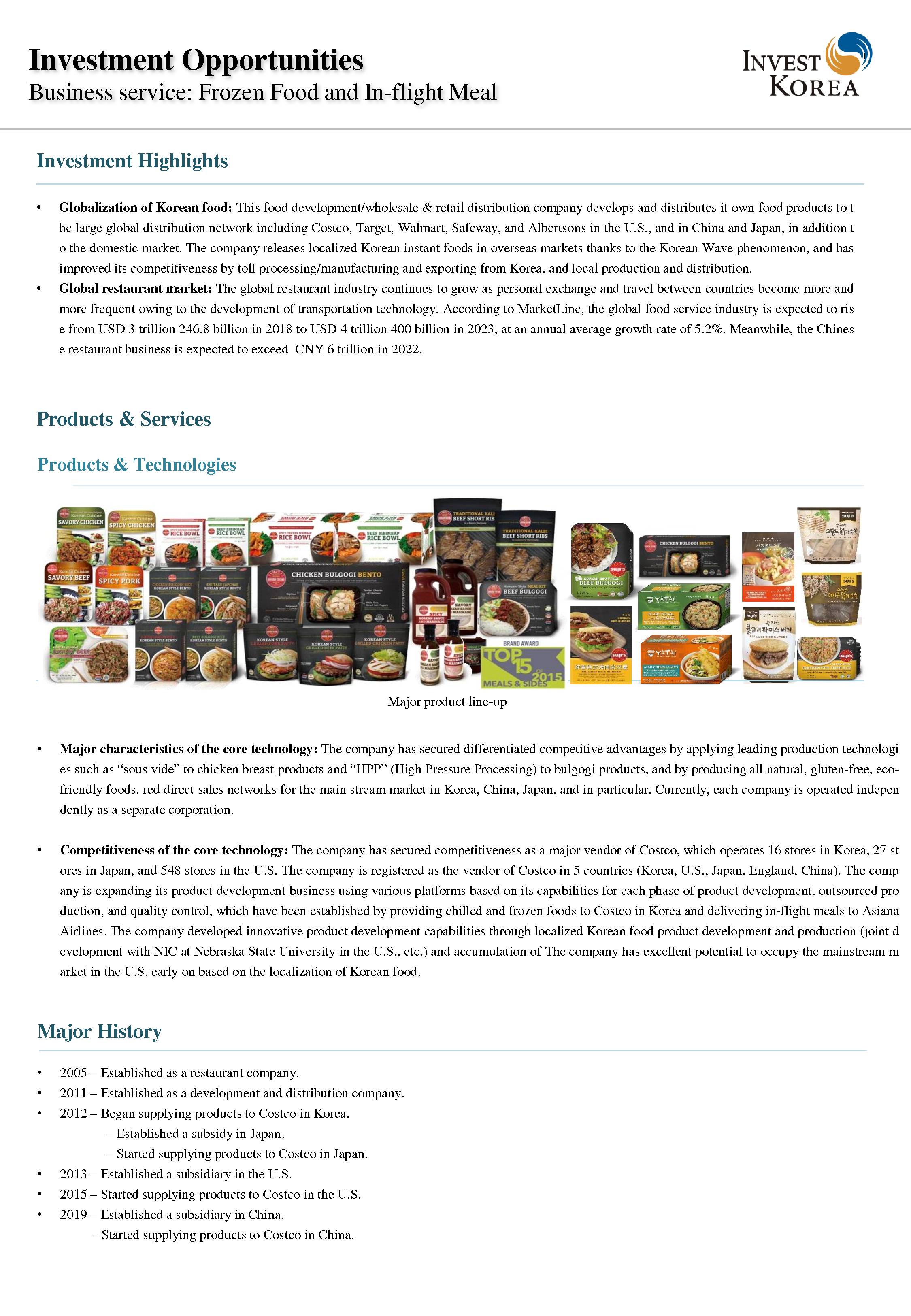 Business service: Frozen Food and In-flight Meal