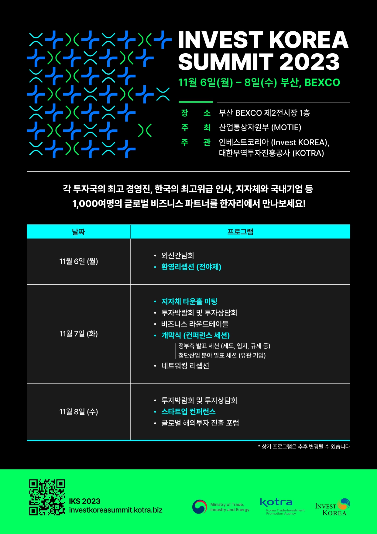 INVEST KOREA SUMMIT 2023 11월 6일(월) - 8일(수) 부산, BEXCO