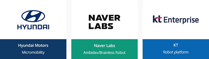 Hyundai Motors : Micromobility, Naver Labs : Ambidex/Brainless Robot, KT : Robot platform