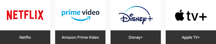 Netflix, Amazon Prime Video, Disney +, Apple TV +